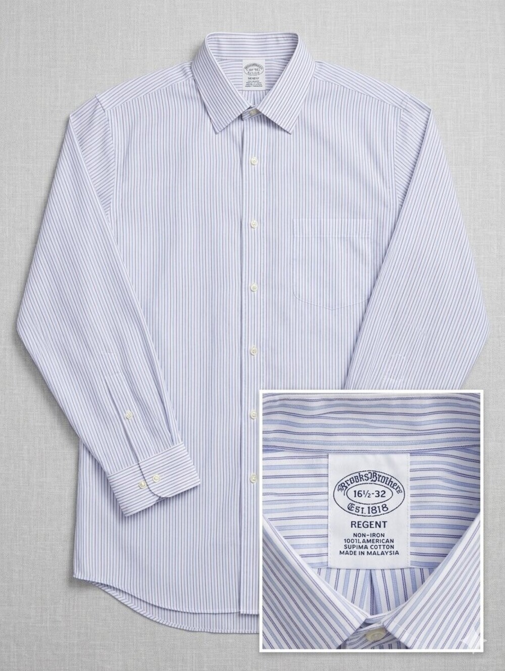 Brooks Brothers Regent Non-Iron Supima Cotton Dress Shirt 16.5/32 Blue Stripe